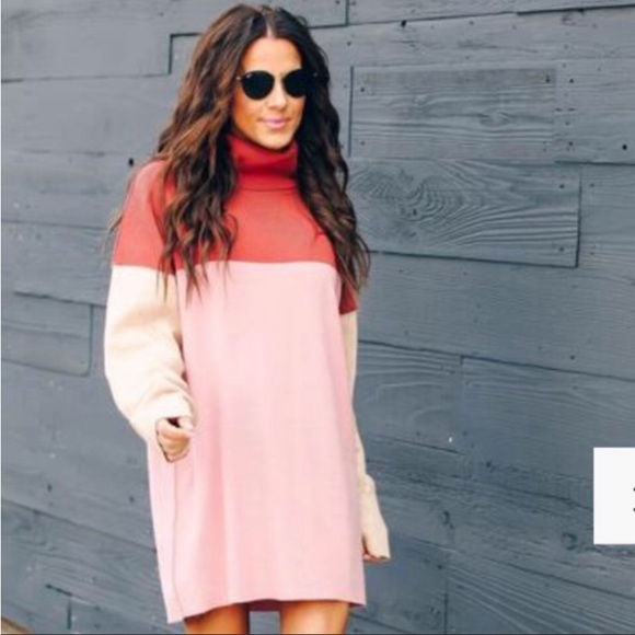 VICI color block cowl neck sweater dresss - Picture 4 of 10